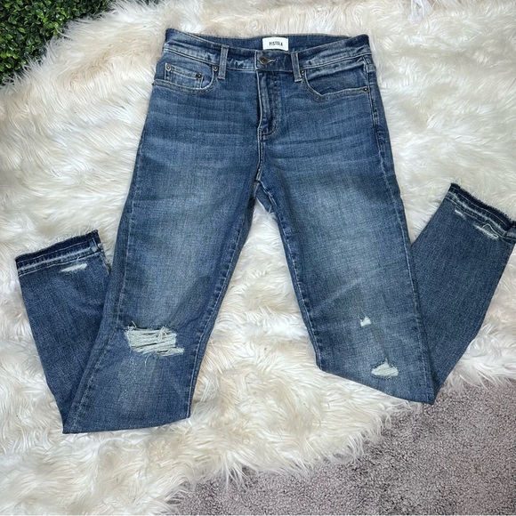 Pistola lightly distressed raw hem jeans